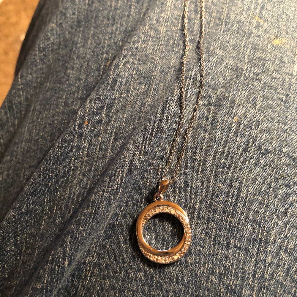 NWOT Double Circle Genuine Diamond & Sterling Silver Pendant/Chain - Picture 7 of 7